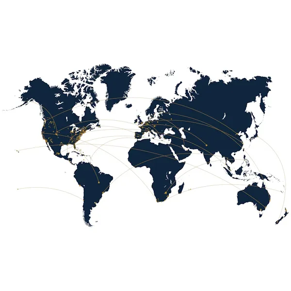 Sotheby’s International Realty global network map showing worldwide luxury buyer reach.